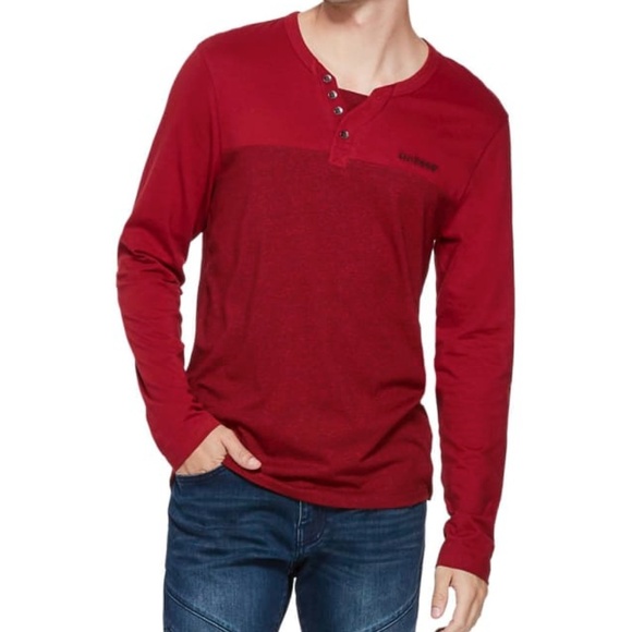 NEW GUESS Men's Printer Henley Long Sleeve Shirt M - Picture 1 of 7